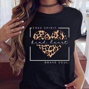 New Leopard Heart & Letter Graphic Tee